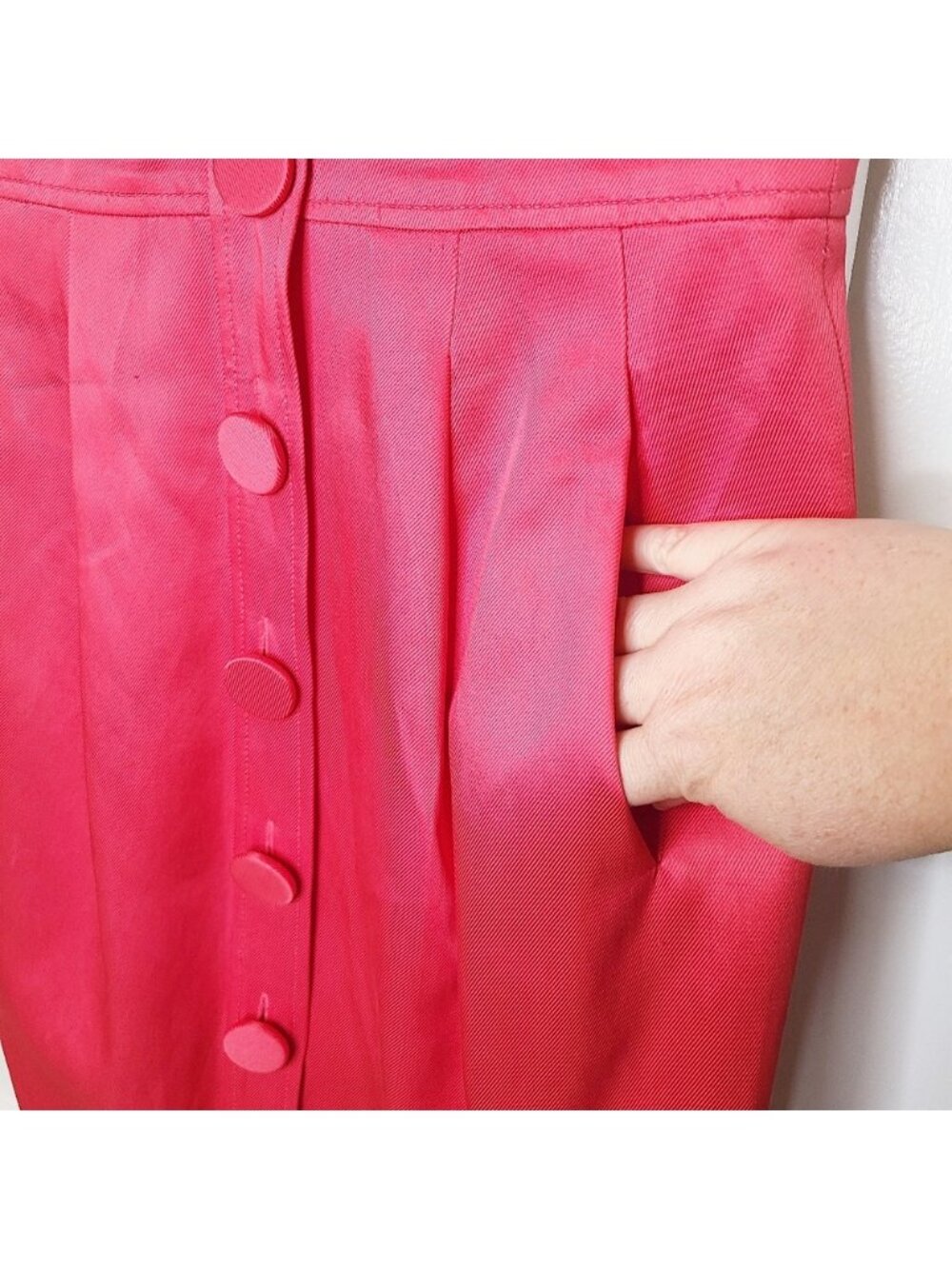 Pink Button Front Sheath Dress with Pockets - Picture 4 of 6